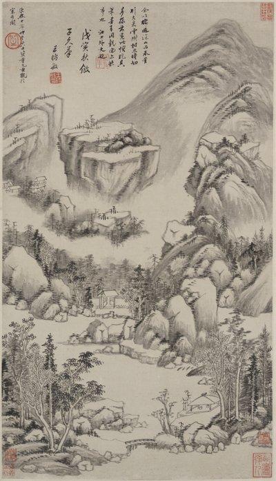 Landschaft im Stil von Huang Gongwang, Hängerolle von Wang Shimin